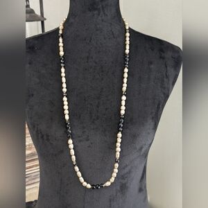 Vintage Monet Faux Pearl and Black Crystal Necklace